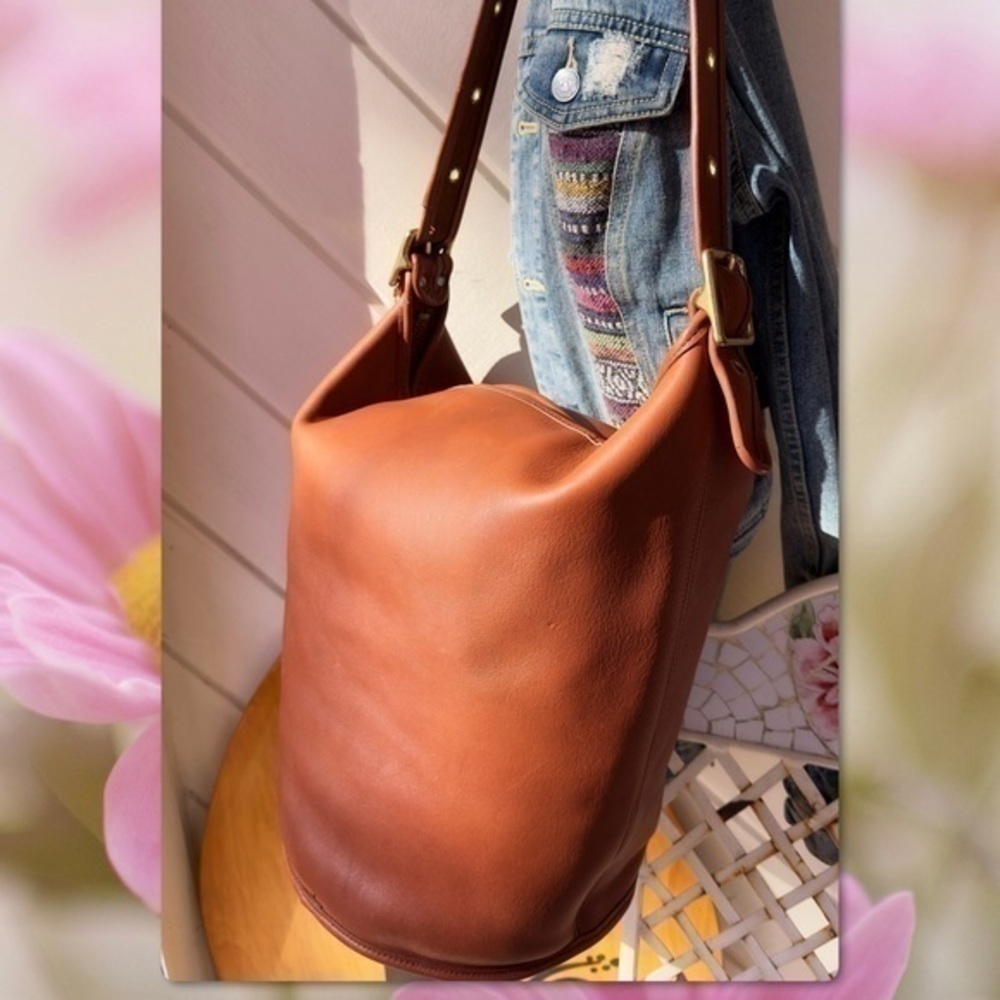 COACH BRITISH TAN LEATHER XL DUFFLE FEED SAC BUCKET BAG 9085 - Picture 6 of 16